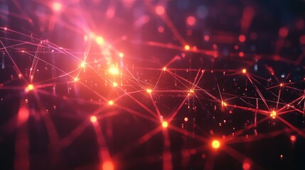 Poster - A red and black image of a network of lines and dots