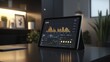 © Praewpyora - A sleek tablet displays financial analytics charts in a modern workspace with indoor plants during evening hours