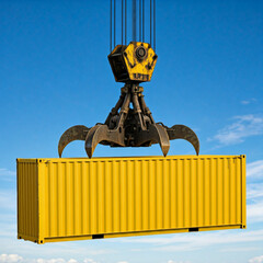 Cranes Sorting Container Cargo Against a Blue Sky, Logistics, Shipping, Import Export, Industrial Landscape