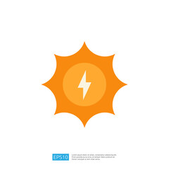 Poster - A simple graphic illustration of a sun with a lightning bolt in the center, symbolizing energy or power.
