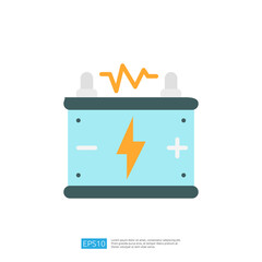 Poster - This image depicts a stylized battery with a lightning bolt symbol, representing energy storage and electrical power. The design is simple and colorful.