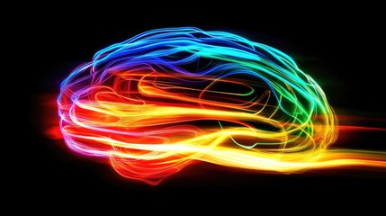 Poster - Vibrant Abstract Brain with Colorful Light Trails