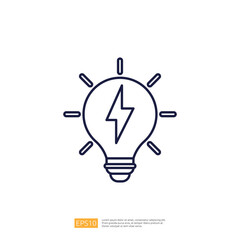 Poster - A simple line drawing of a light bulb with a lightning bolt inside, symbolizing ideas, innovation, or energy.