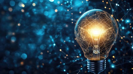 Poster - Bright Light Bulb Among Abstract Digital Background