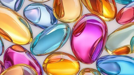 Colorful glass pebbles, with a shiny and translucent texture