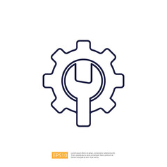 Poster - An outline illustration of a gear combined with a wrench, symbolizing tools, mechanics, and engineering concepts.