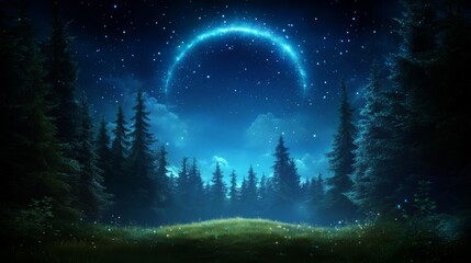 Wall Mural - enchanted night forest under a starry sky