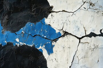 Poster - Dynamic contrast background: an eye-catching banner showcasing bold streaks of dark blue and bright white concrete on a rough, textured surface
