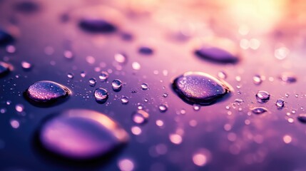 Poster - Close up of water droplets on a shiny surface highlighting light reflections and creating a tranquil atmosphere