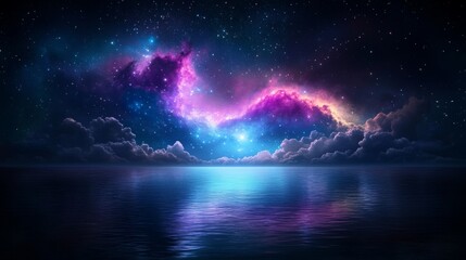 Wall Mural - cosmic reflection over a tranquil ocean at night
