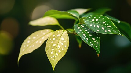 Poster - Tropical houseplant leaf with distinct white spots
