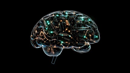 Poster - Digital Brain with Circuitry and Glowing Lights