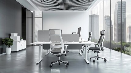 Poster - A clutter-free office environment with minimalist decor and ergonomic furnishings