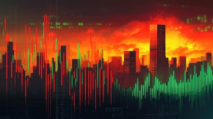 Poster - City Skyline with Abstract Soundwave Visualization