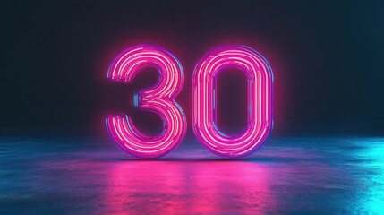 Poster - Glowing neon numbers in pink and blue hues featuring the number 30
