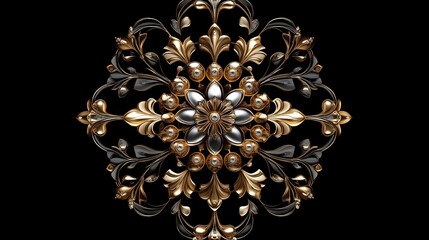 Aufkleber - A stunning, detailed mandala pattern in metallic gold against a dark black background.