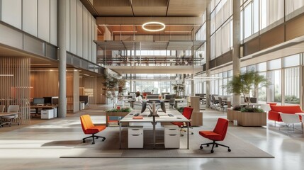 Poster - A flexible workspace with open spaces and customizable workstations for diverse tasks