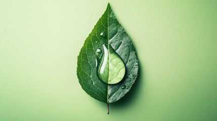 icon representing co2 reduction on a green leaf with a water droplet symbolizing decreased carbon fo
