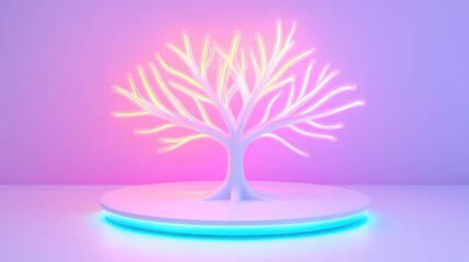 Aufkleber - Illuminated tree sculpture a modern art piece blending nature and technology with a neon glow