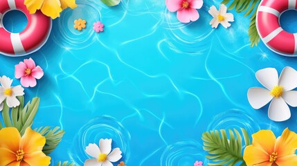 Poster - Vibrant blue swimming pool backdrop featuring a cheerful summer theme