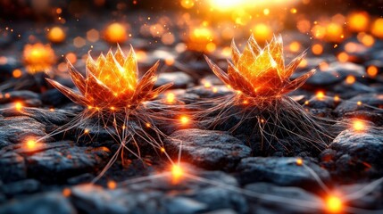 Aufkleber - The radiant blossoms of nature a stunning display of fiery floral phenomena on rocky terrain