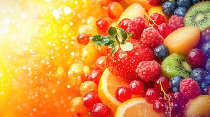 Poster - Fresh fruits and berries on a vibrant background