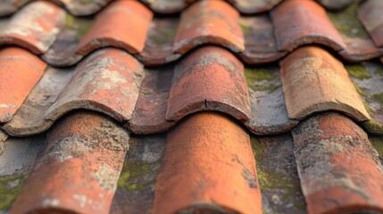 Poster - Old Colored Red Roof Tiles Closeup