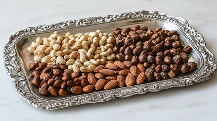 Poster - Stylish Silver Tray Featuring a Variety of Nuts and Legumes
