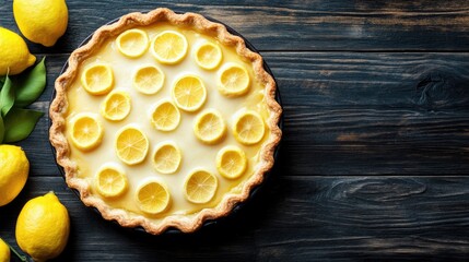 Aufkleber - Aromatic lemon pie from above showcasing its sweet appeal Space available for text