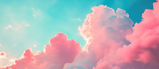 Poster - Bright Sky And Cloud Colorful Pink And Blue Pastel Tone Color