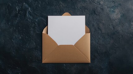 Aufkleber - Blank white card inside a brown envelope on a dark backdrop