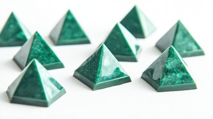 Aufkleber - Luxury pyramid shaped chocolate candies featuring a geometric triangular design in green Handmade confections isolated on a white background