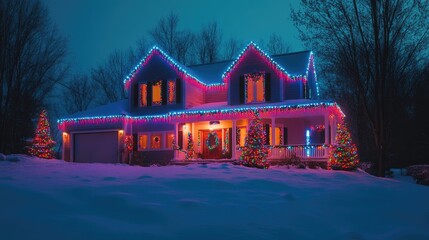 Poster - A Home Adorned with Vibrant Holiday Lights