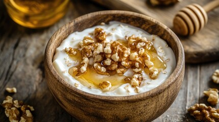 Poster - Greek yogurt topped with honey and walnuts in a bowl Nutritious breakfast option