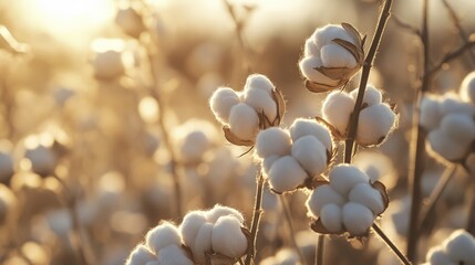 Aufkleber - Close up of sunlit cotton bolls showcasing the natural texture and purity of the fibers