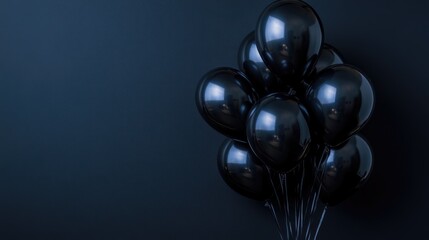 Poster - Black helium balloons against a dark backdrop featuring a promotional banner