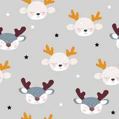 Wall Mural - Cute vector hand deer background in Scandinavian style. Perfect for wallpapers, fabric, textile. Pastel colors