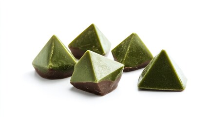 Aufkleber - Luxury pyramid shaped chocolate candies featuring a geometric triangular design in green Handmade confections isolated on a white background