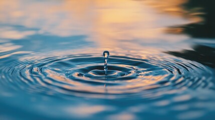 Poster - Tranquil Water Droplet Splash at Dusk with Wavy Reflections