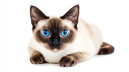 Poster - Siamese cat featuring striking blue eyes against a white backdrop
