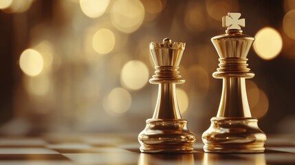 Poster - Golden chess king and queen pieces symbolizing competition and strategic business concepts