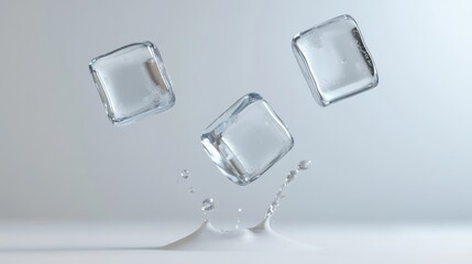 Aufkleber - Three transparent ice cubes suspended in mid air against a light grey backdrop