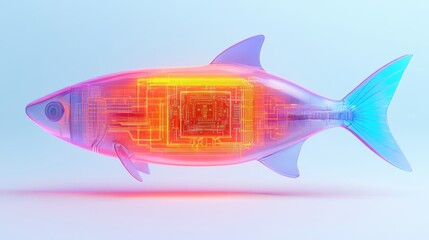 Aufkleber - Exploring the intersection of nature and technology a futuristic glimpse into bioengineering with a digital fish concept