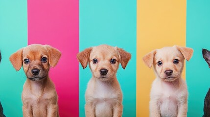 Aufkleber - Adorable Puppy Portraits Set Against Vibrant Backgrounds
