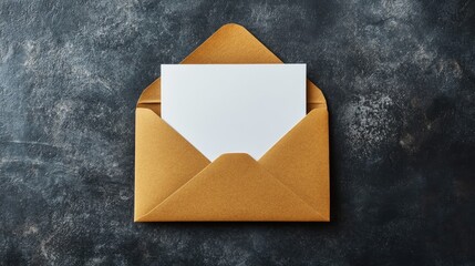 Aufkleber - Blank white card inside a brown envelope on a dark backdrop