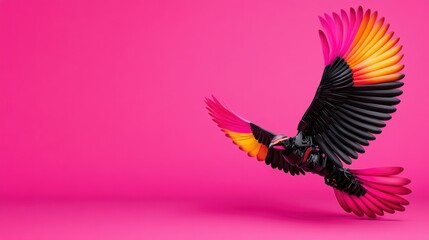 Aufkleber - Futuristic avian a robotic bird in vibrant colors soars against a bold pink background