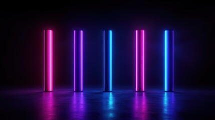 Leinwandbilder - Illuminated columns a striking display of neon lights in a dark space