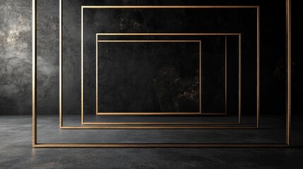 Poster - Elegant metal frames with a minimalist design stand out against a black backdrop emphasizing the intricate details of the golden material
