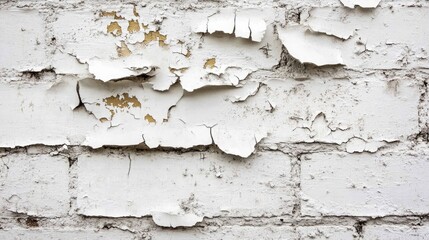 Poster - A weathered wall showcasing signs of aging featuring peeling white paint and cracks