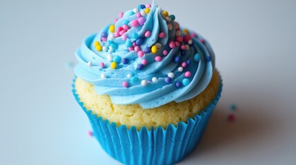 Poster - Delicious Treat Light Blue Cupcake Topped with Colorful Sprinkles